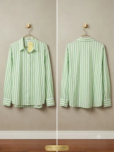 Camisa Feminina Listrada Verde e Branca - Tamanho M (Nova com Etiqueta)