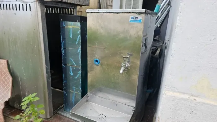 Filtro agua gelada grande inox com boia e duas torneiras