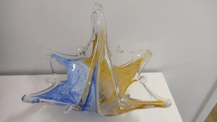 Centro de Mesa Murano Azul e Amarelo tamanho 30x32 