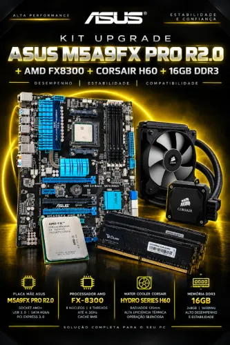 Placa Mãe ASUS M5A9FX PRO R2.0 + AMD FX8300 + Water Cooler Corsair H60 + 16GB RAM