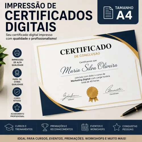 Impressão de Certificado Digital em Papel Fotográfico Premium A4