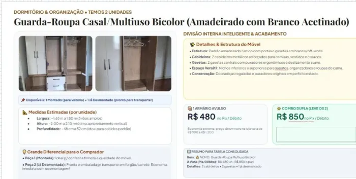 Guarda-Roupa Casal/Multiuso Bicolor (Amadeirado com Branco Acetinado) - Família Vende Tudo