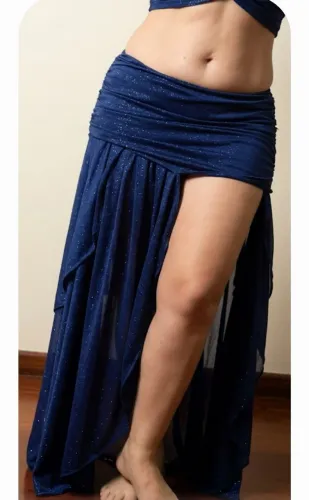 Saia para dança do ventre, azul marinho com.glitter turquesa, nova. Veste 38-42 