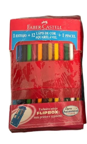 Estojo raro e antigo Faber Castell 12 lápis aquareláveis + 1 pincel 