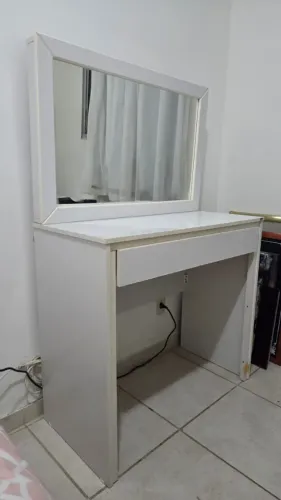 Penteadeira / Escrivaninha Branca com Espelho e 1 Gaveta