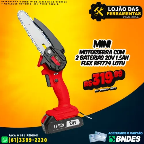 Mini Motosserra Com 2 Baterias 20V 1.5Ah Flex RF1774 Lotus