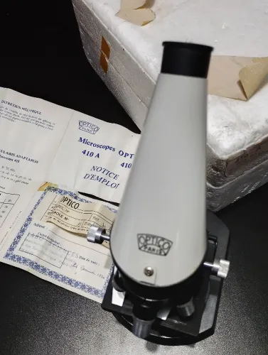 Microscópio Vintage Optico Paris 410 A - Completo com Manual e Caixa (1976)
