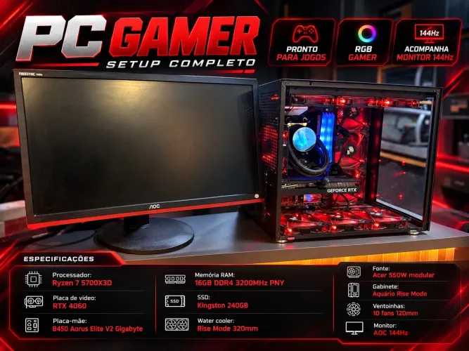 Pc Gamer Completo 5700X3D + Monitor 144hz