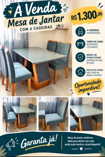 Mesa tampo de vidro