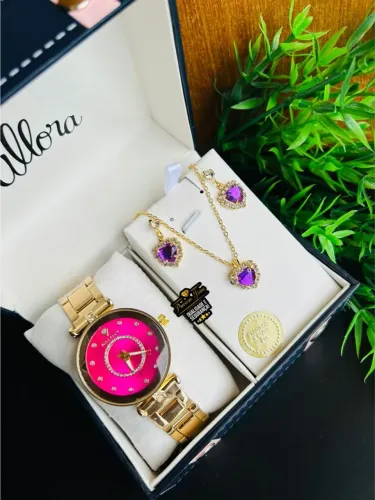 Conjunto Feminino Completo - Relógio resistente Água + Colar e Brincos