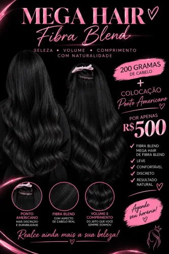 Mega hair de Fibra blend igual ao humano e colocação