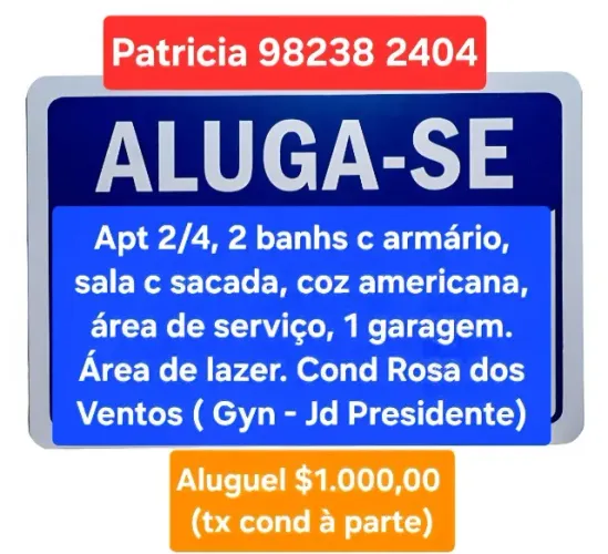 ALUGO Apt 2/4, 2 banhs (Gyn- Jd Pres/ N. Horiz/ Faiçailv)