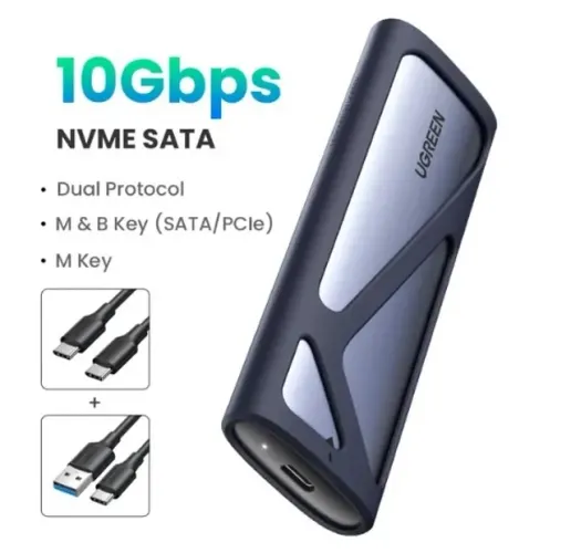  Case Gabinete Portátil para Ssd M.2 SATA/NVMe Transferência de 10Gbps