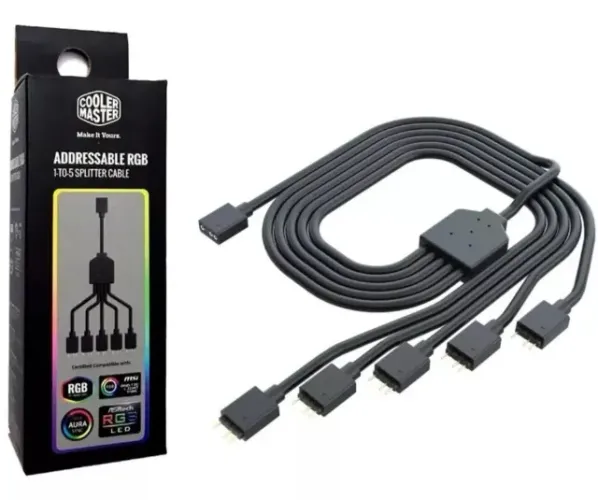 Extensor RGB 5-vias Cooler Master Hub / Cabo Splitter Led RGB 5v 3p