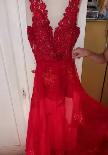 Vestido para recepção debutante - Macaquinho e saia vermelho - Tam P