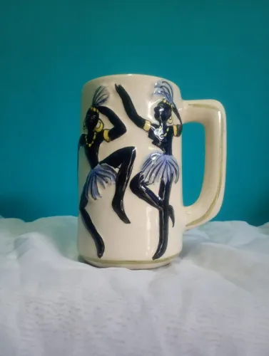 Antiga caneca africana em cerâmica vitrificada casal afro