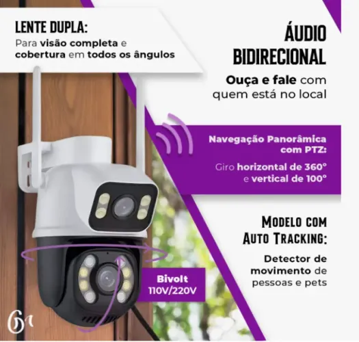 Camera inteligente wifi duas lentes Excelente Imagem 6mp