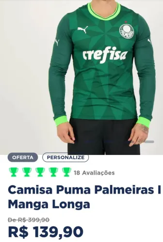 Camisa Puma Palmeiras I Manga Longa tamanho M G ou GG
