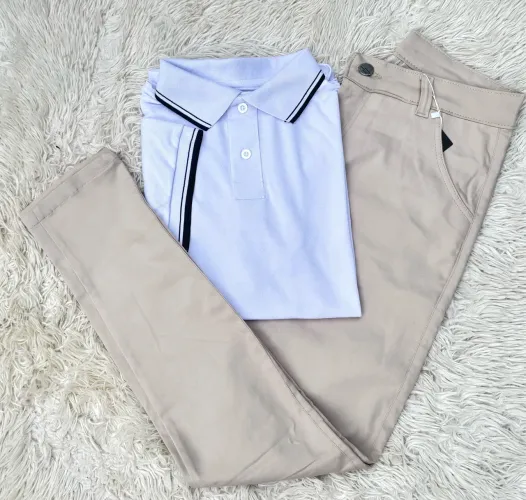 Kit Camisa Polo e Calça Sarja Bege