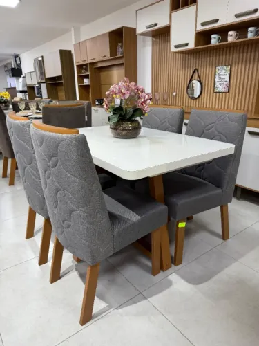 MESA DE JANTAR + 4 CADEIRAS FLOR - Bege ou Chumbo