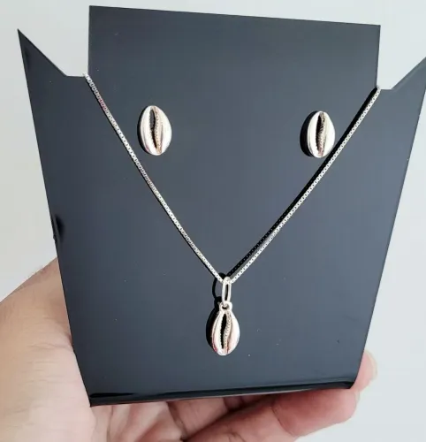 Conjunto Colar e Brincos Búzios Prata 925 DESCONTO 