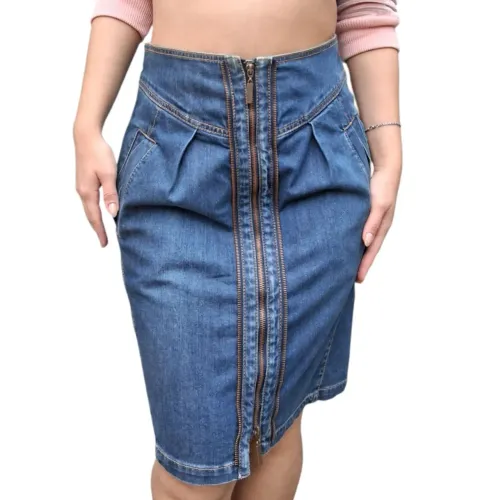 Saia jeans longuete/ evangélica com zíper frontal Bimba y Lola - TAM 40