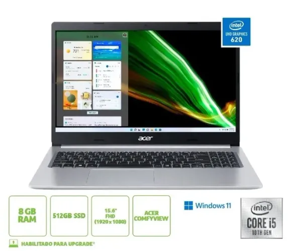 Notebook Acer Aspire 5 Core I5 10ªger Ram 8GB SSD 512GB Win11 Pro usado. Leia o anúncio!
