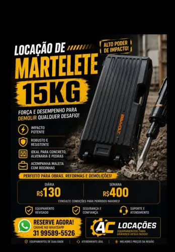 Aluguel martelete 15 kg