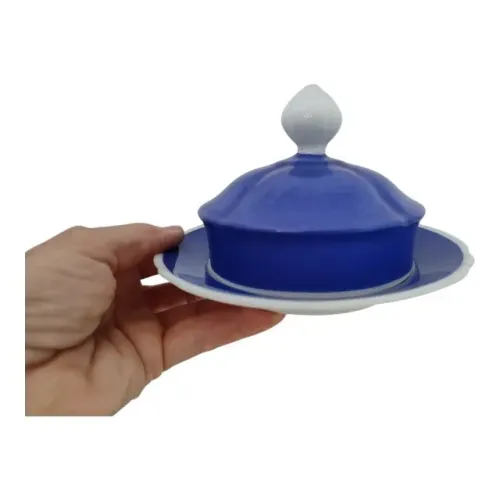 Antiga Manteigueira Porcelana Real Azul E Branco Clássica