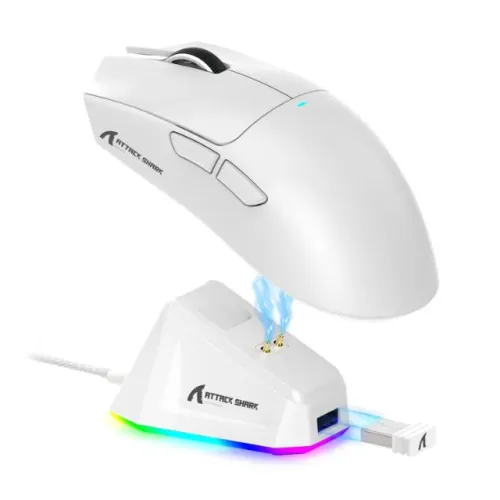 Mouse Gamer Attack Shark X11 Sem Fio Sensor Paw3311 Com Dock de Carregamento Branco (NOVO)