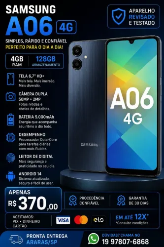 ? Samsung Galaxy A06 4G 128GB / 4GB RAM - Garantia