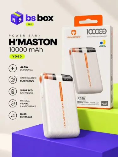 Power Bank Magnético H'Maston YD60 10000 mAh 42.5W - Novo na Caixa