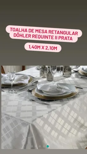 Toalha de Mesa Retangular Döhler Requinte II Branca 1,40m x 2,10m
