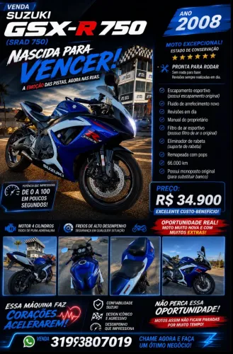Oportunidade incrível GSX R. sred 750