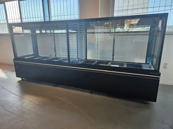 balcão expositor de açougue 3m ar forçado com aquecimento nos vidros - novo