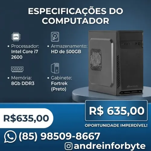 Gabinete Core i7 2600 8Gb de Ram Hd de 500GB