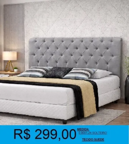 cabeceira cama solteiro estofada suede 0,90x1,24 - entrega grátis!
