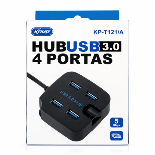 Hub USB 3.0 Knup KP-T121/A 4 Portas Alta Velocidade 5Gbps para Notebook e PC pode retirar