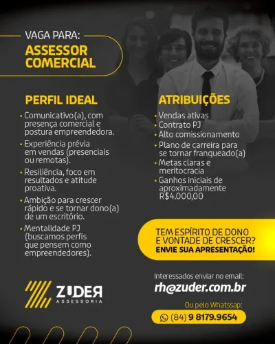 Vaga para consultor comercial