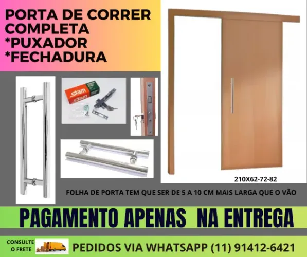 Porta de correr completa  2.10 x 80  com puxador e fechadura