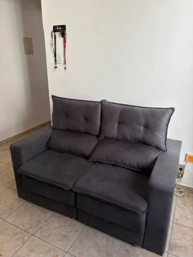 Sofá Reclinável Suede Cinza 2 lugares