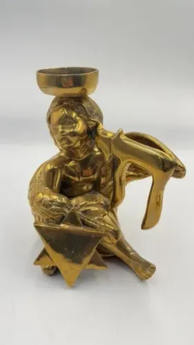 Grande e pesado Castiçal Bronze temática judaica Anjo Símbolo Chai e estrela de David