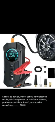 Auxiliar de partida e mini compressor 4 em 1 original