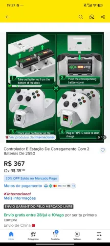 Dock Carregador para Controle Xbox + 2 Baterias Recarregáveis - Semi Novo