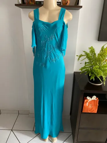 Vestido de festa longo azul Tiffany vintage