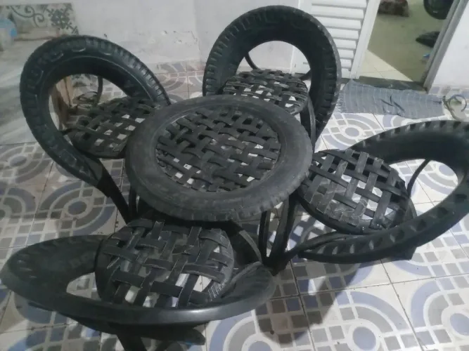 Conjunto de mesa ecológica, pneus design perfeito para sua varanda ou área de serviço
