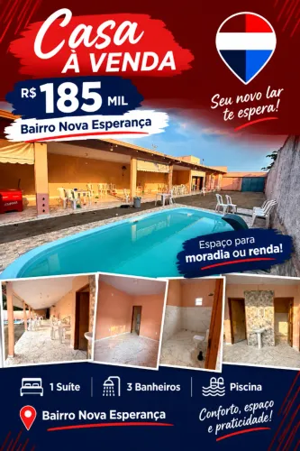 $185.000 Mil , 300mº,.Casa ou espaço para eventos no nova esperança . Faça sua renda extra