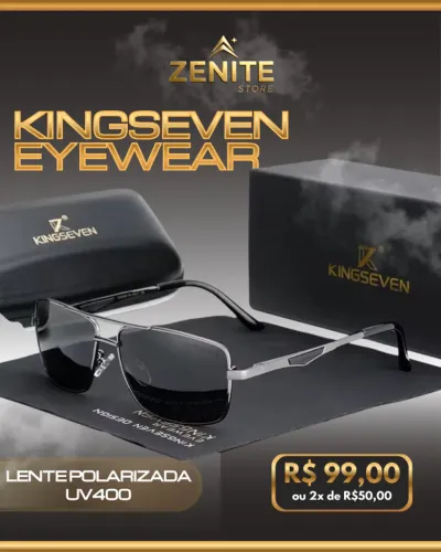 Óculos Kingseven Polarizado UV400 Modelo Quadrado Prateado Lente Fume