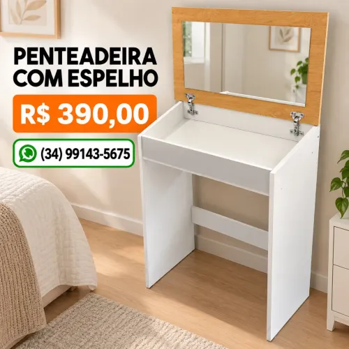 Penteadeira compacta com espelho e compartimento ? R$ 390,00