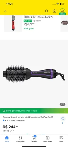 Black Purple Mondial Escova Secadora semi profissional